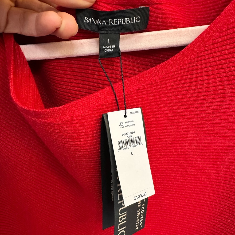 Banana Republic Off The Shoulder Red Sweater Dress Size Large - Picture 6 of 7